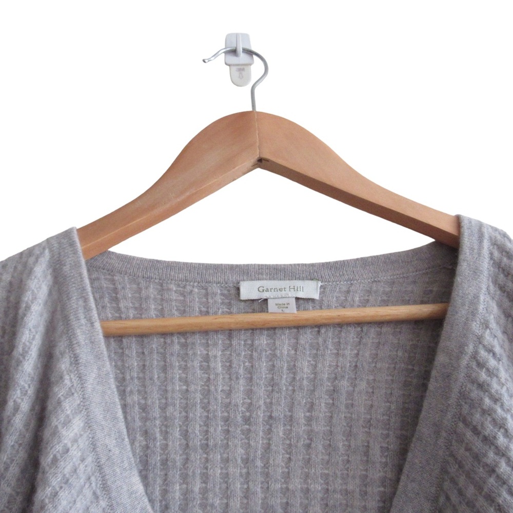 Garnet Hill Grey Cashmere Cardigan Sweater Size Large Open Front Long Line - Picture 3 of 10